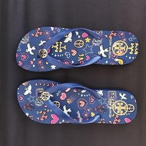 Tory Burch Navy Peace & Love Flip Flops